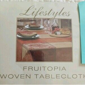 Bardwill Tablecloth 70" Round Fruitopia Auburn Cotton Blend New Sealed